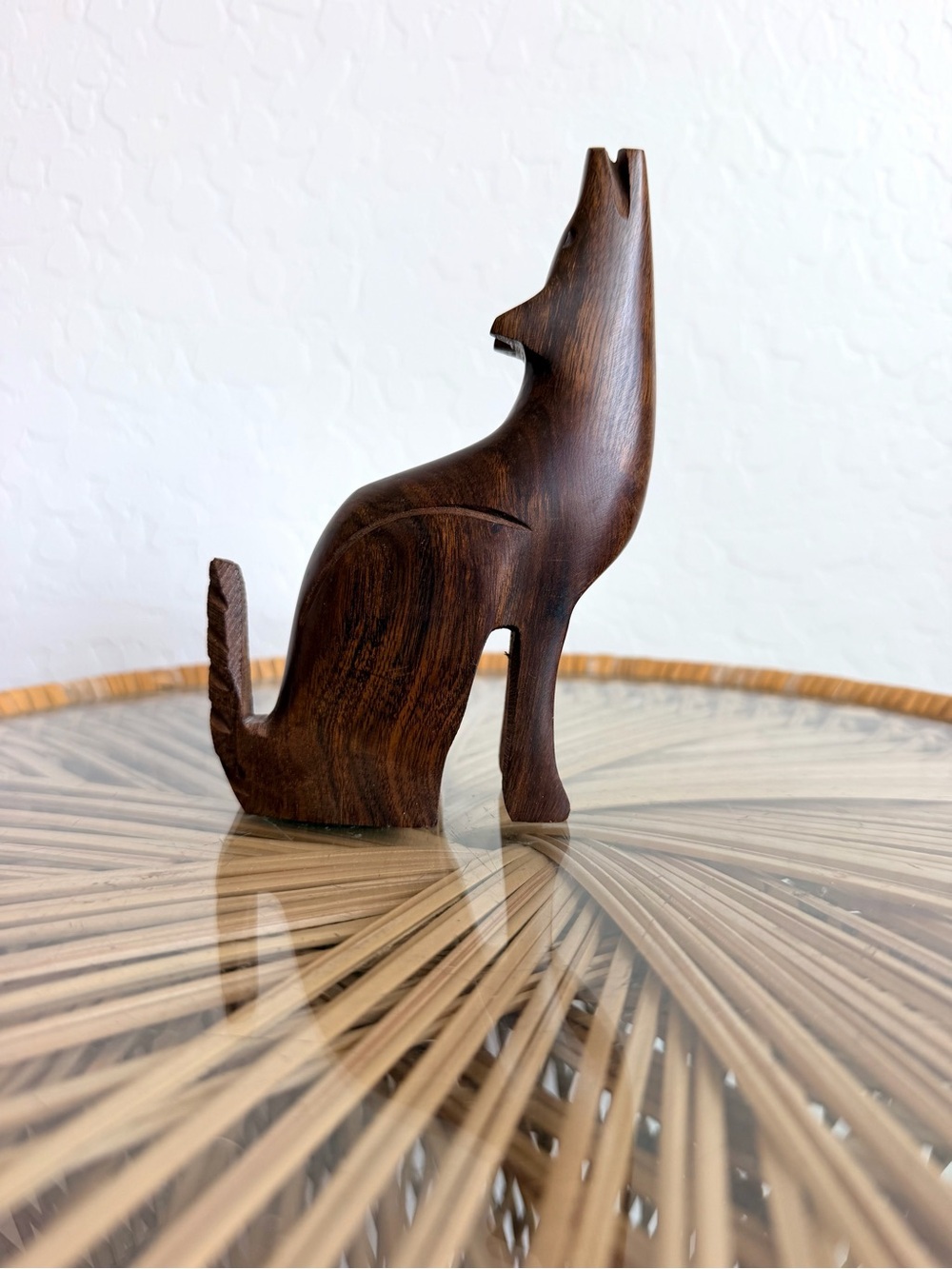 Vintage Hand Carved Desert Ironwood Howling Coyote Wolf Figurine